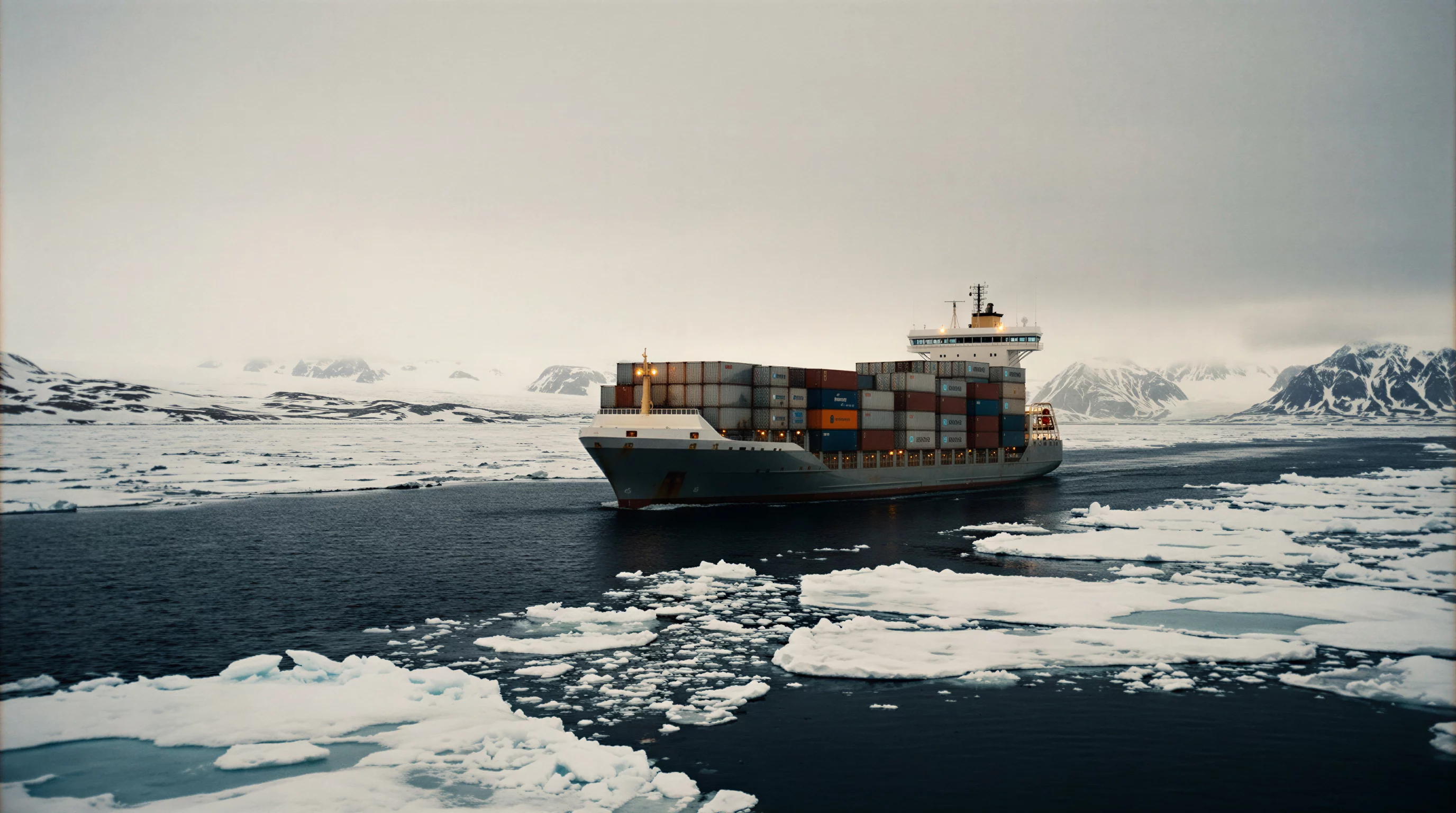 Frachtschiff auf der Arktisroute, KI-generiertes Symbolbild 